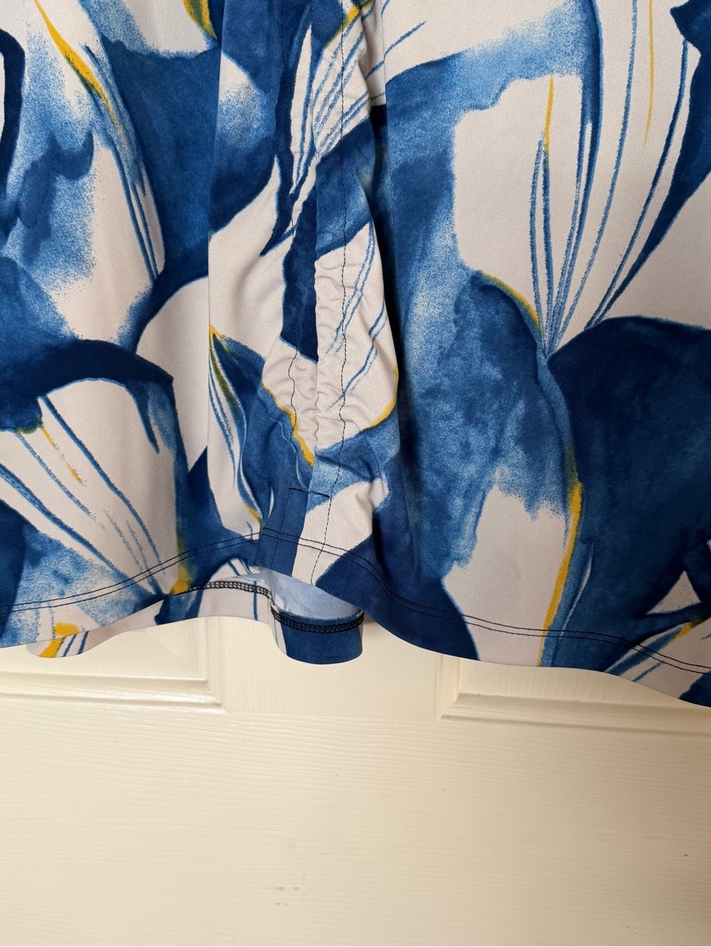Sympli Blue Abstract V-Neck Ruffle Front Top - Picture 6 of 10